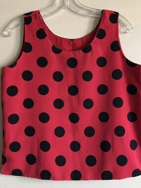 Reversible Red & Black Polka Dot Tank Top No Size Tag Sleeveless Blouse